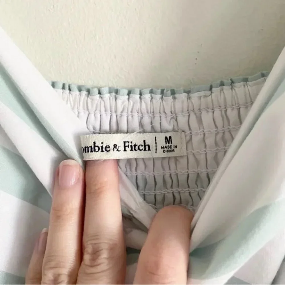 Abercrombie & Fitch Puff Sleeve Striped Midi Dress - Picture 7 of 7